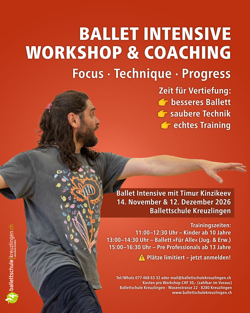 Ballett Workshop mit Timur Kinzikeev in der Ballettschule Kreuzlingen