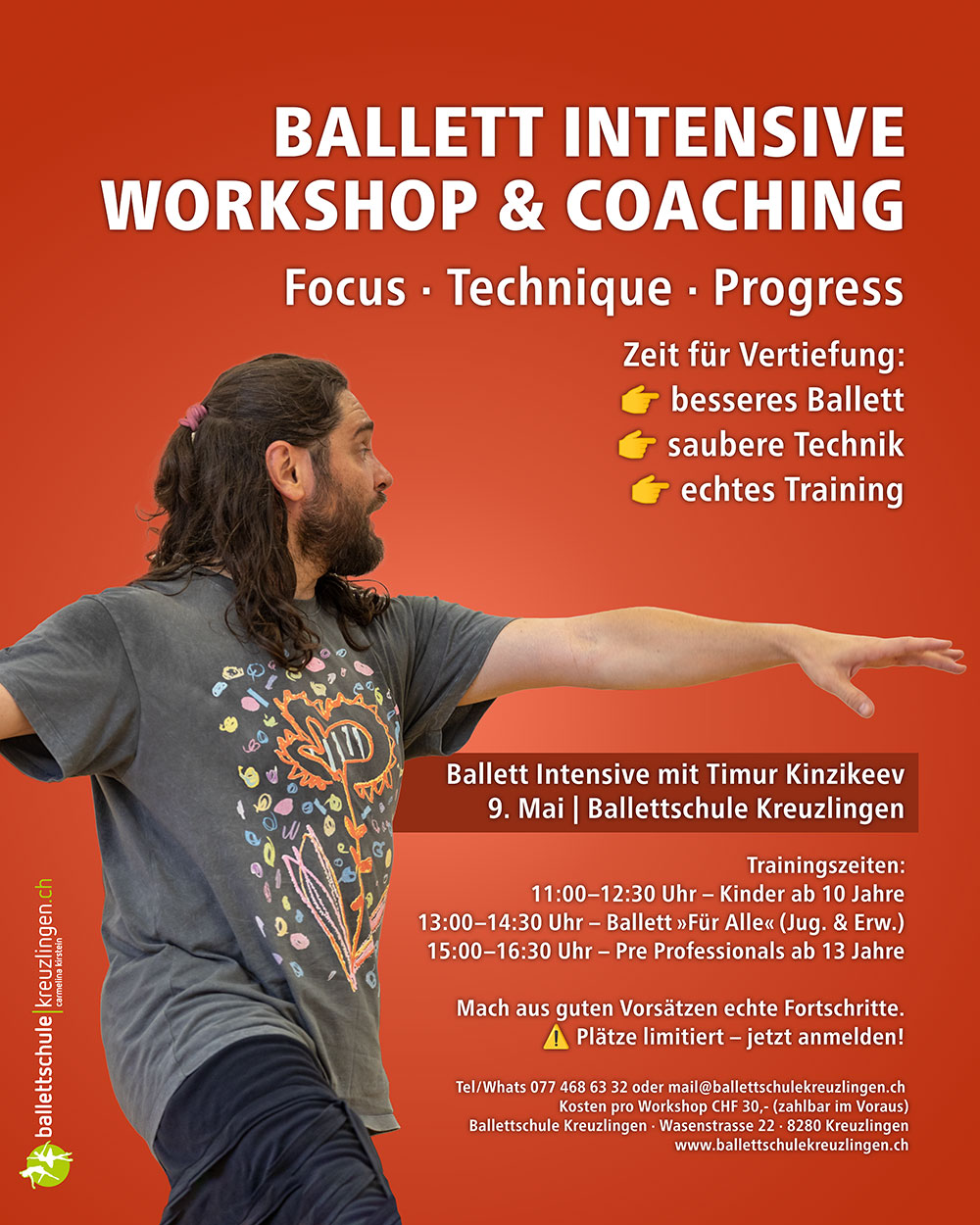 Ballett Workshop am 9. Mai 2026 mit Timur Kinzikeev in der Ballettschule Kreuzlingen